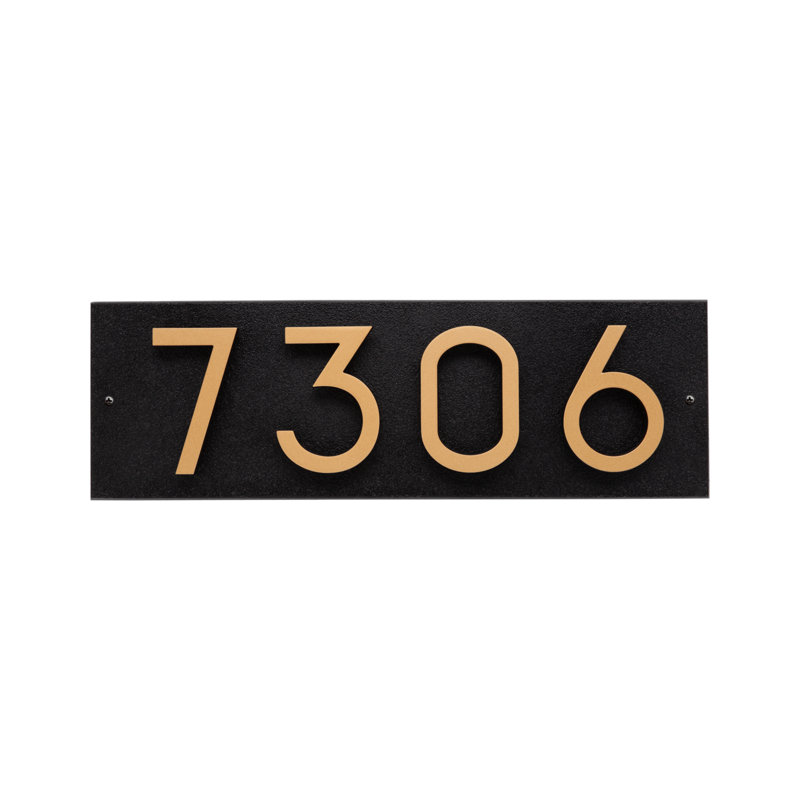 Floating 4-Number Horizontal Sign, Black /w/ Black / Gold Modern Font Numbers, Yes