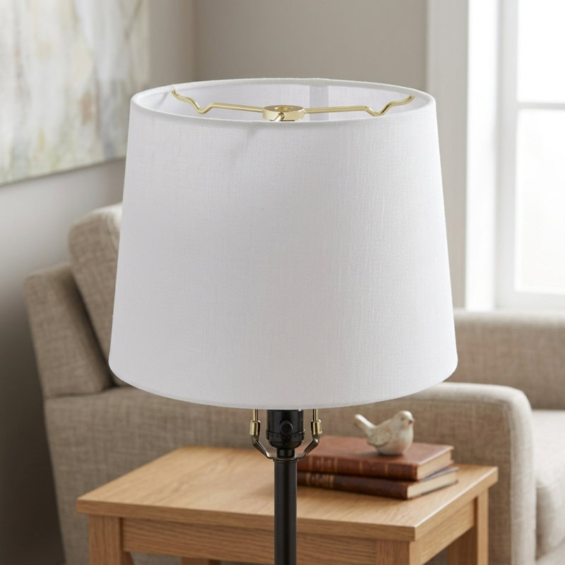White Linen Hardback Drum Lampshade, 9" Top, 8'' H x 10'' W x 9'' D