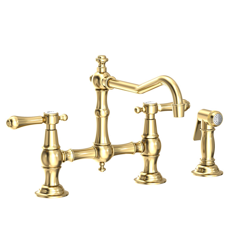 Chesterfield Kitchen Bridge Faucet with Side Spray, Forever Brass (PVD), Lever