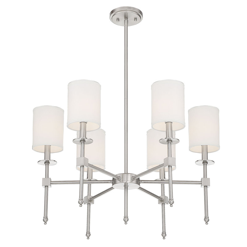 Lustre classique 6 lumières à abat-jour Tatianna, Nickel satiné