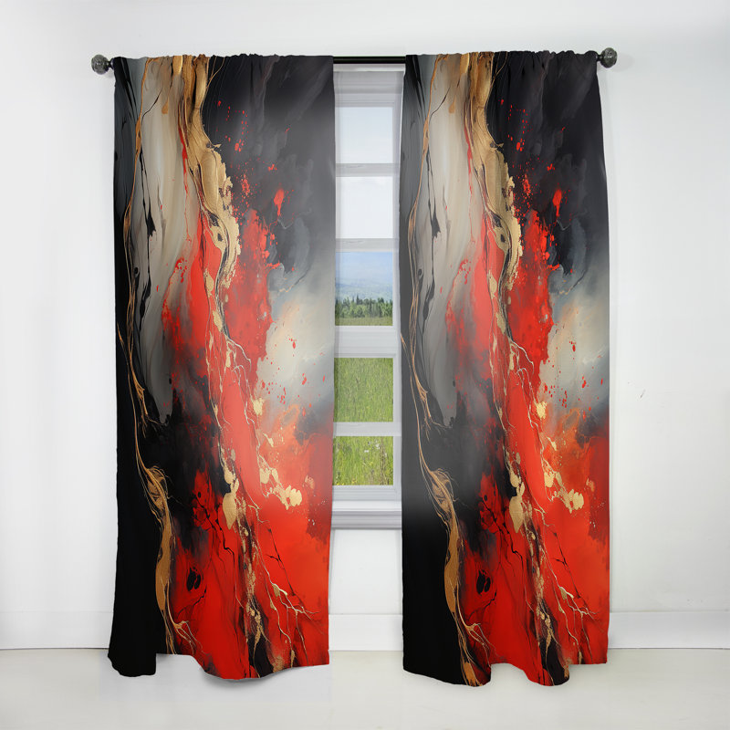 Volcan Barona I rouge et or Barona - Peinture rideau - Velours obscurcissant - 1 panneau, L 52 po x L 108 po