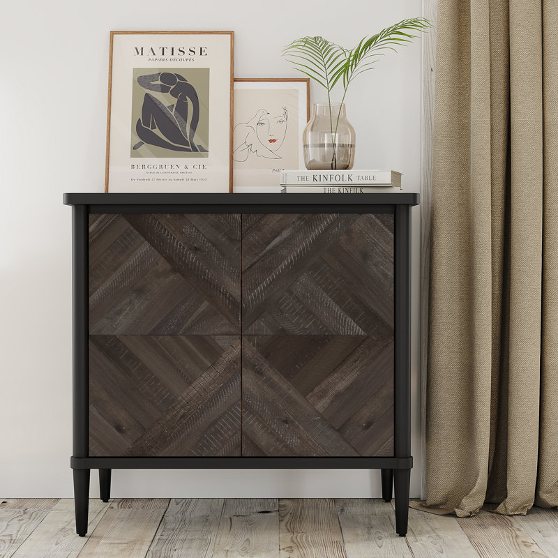 Ensemble de salon 3 pièces Mid-Century moderne avec meuble télé en bois d'acacia massif, table de bout et armoire de rangement, noir moka