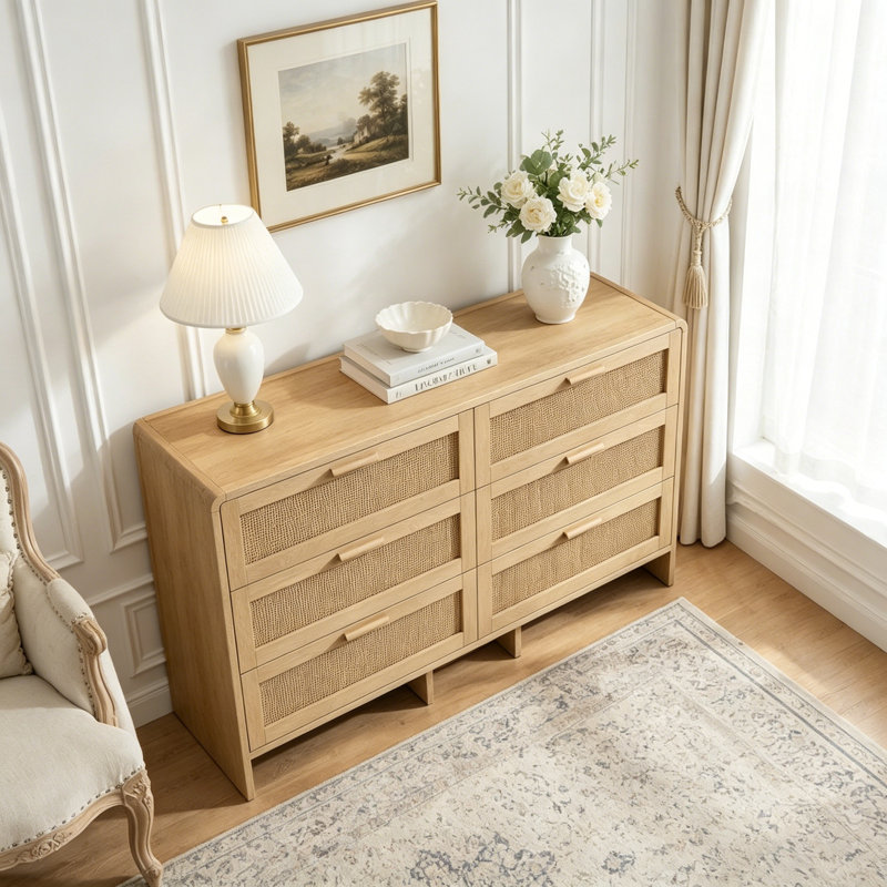 Armoire d'angle en rotin de coin avec 6 tiroirs