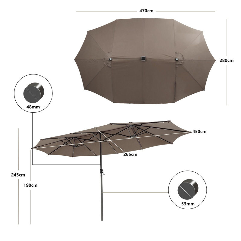 450cm Lighted Balcony Parasol, Brown