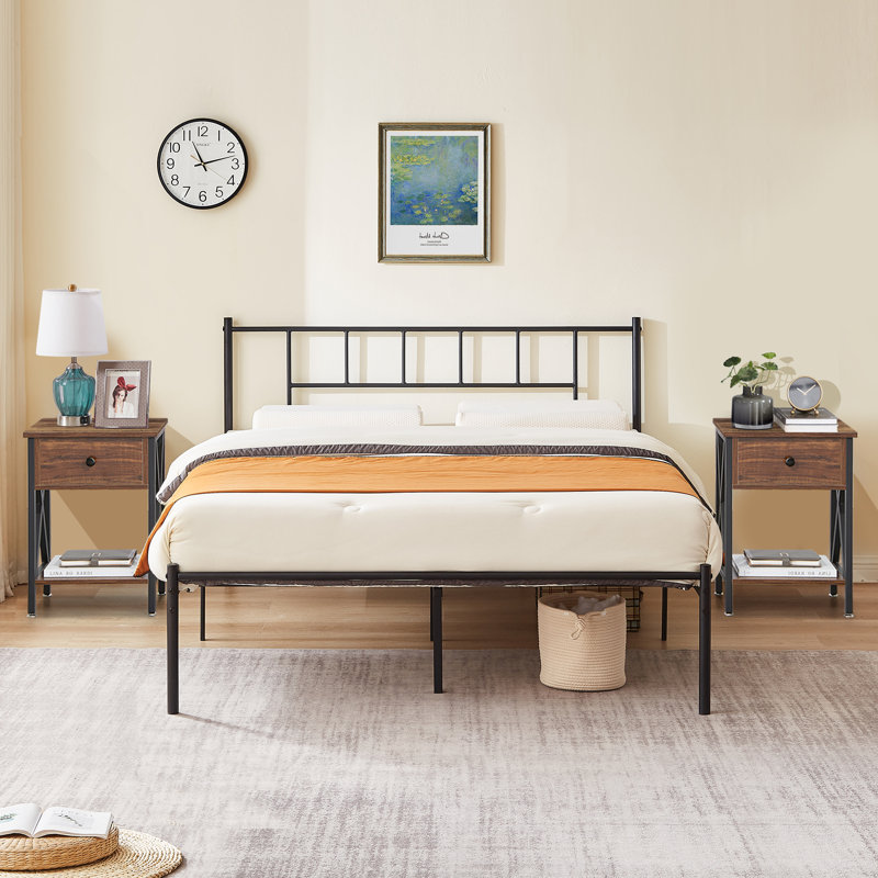Ensemble de chambre configurable avec lit plateforme en fer, Full / Double, Brun