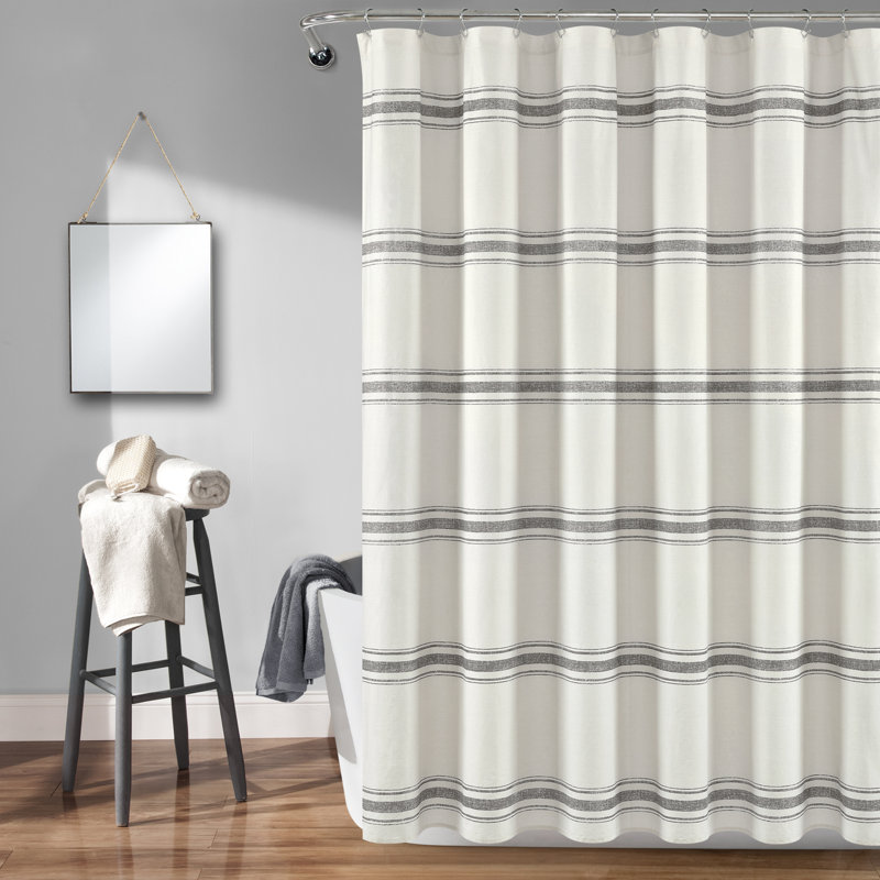 Gray and White Cotton Striped Shower Curtain