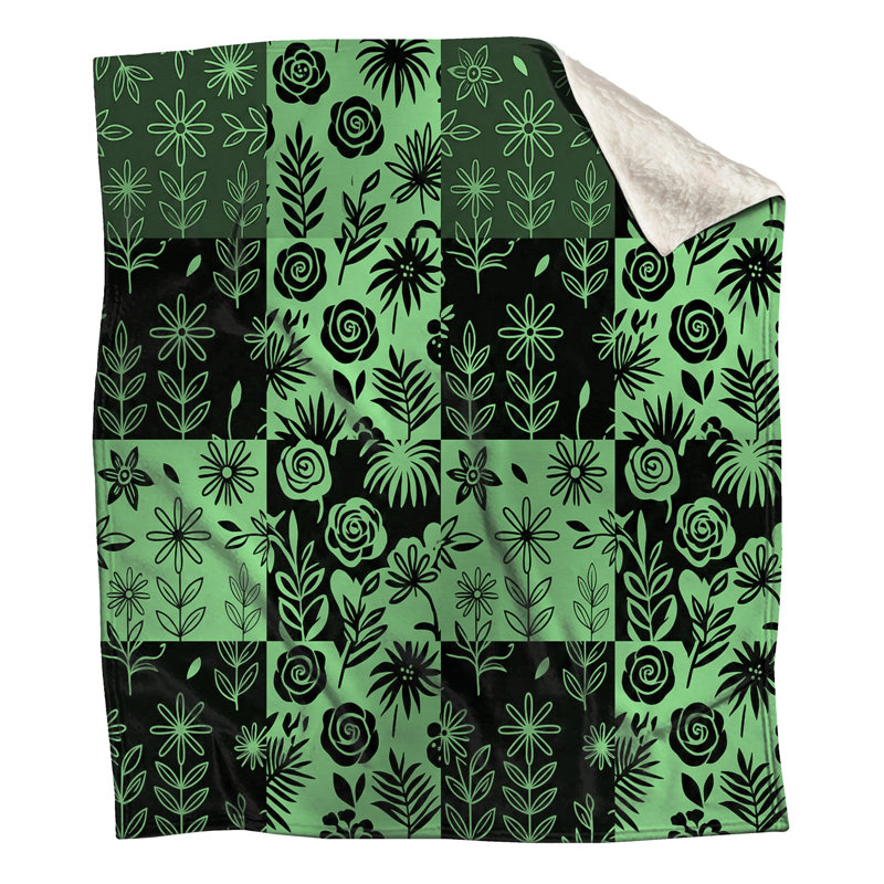 Green Botanical Patchwork Blankets, 50in W x 60in H
