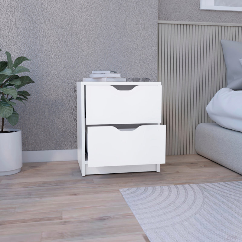 Table de chevet 2 tiroirs, table de bout, table d'appoint, Blanc