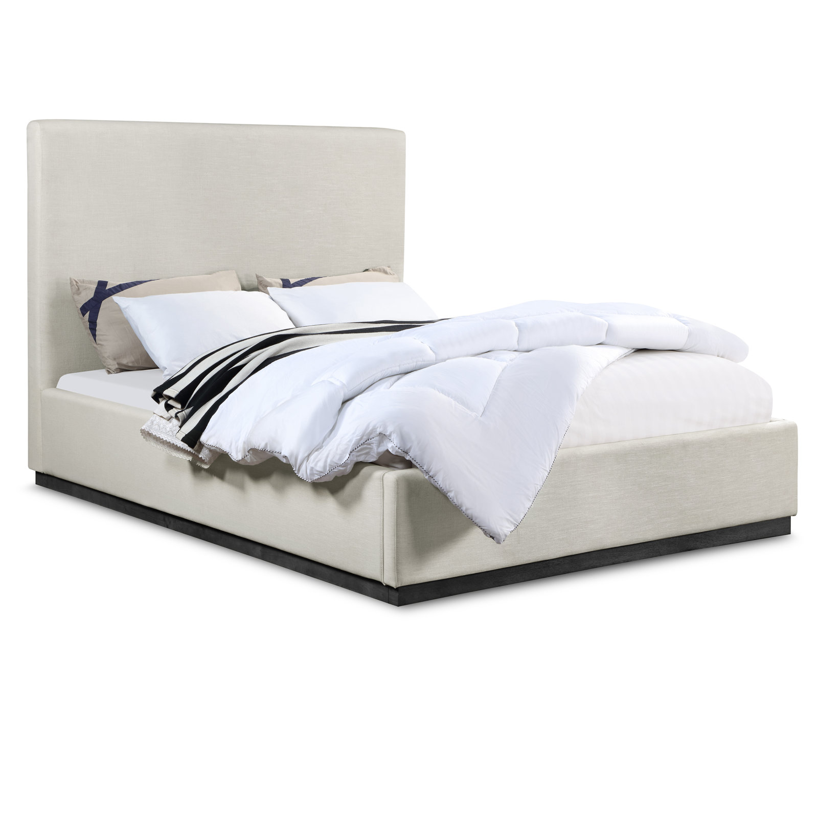 Citori Upholstered Panel Bed, Full / Double, Beige Linen Textured Fabric