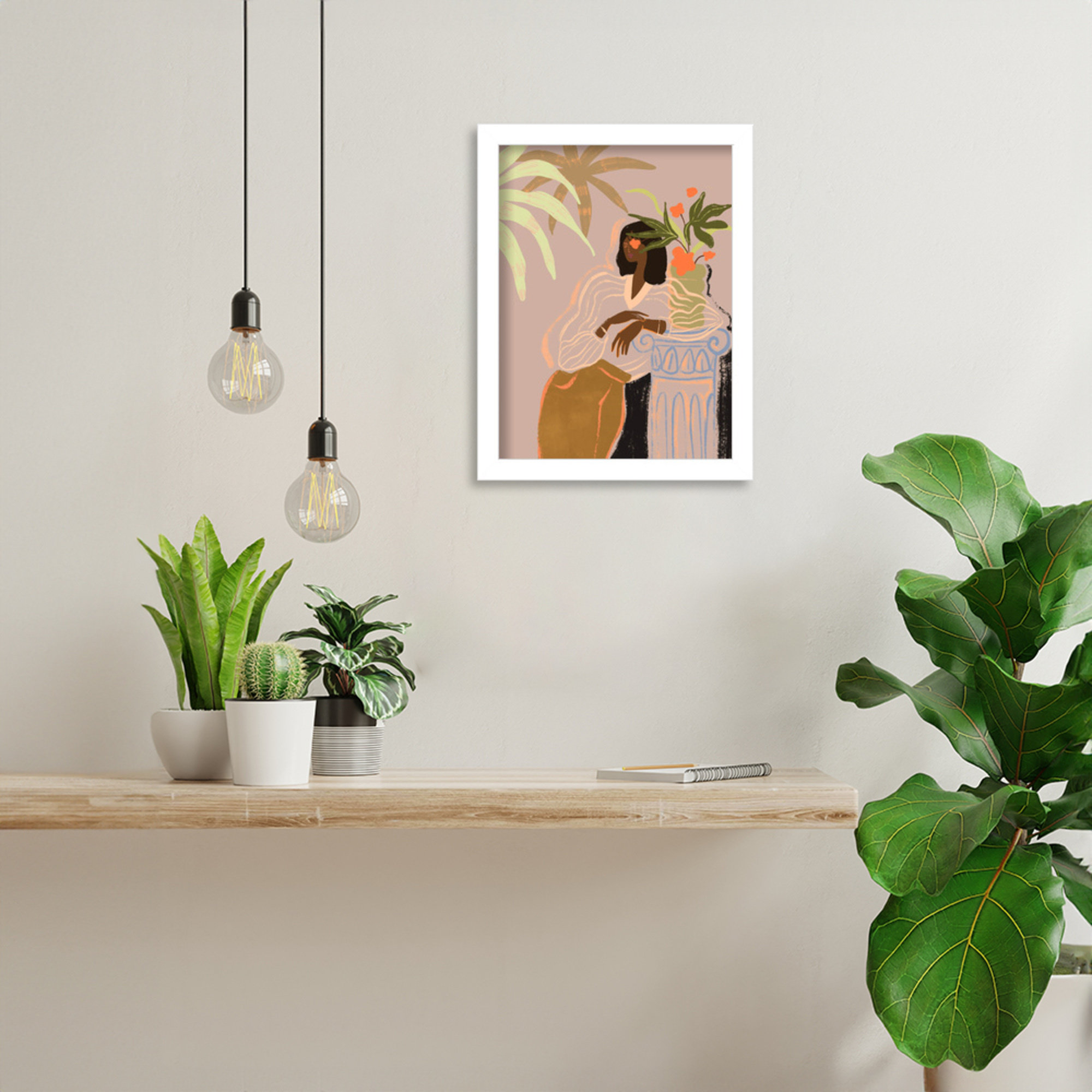 Lady in Waiting by Arty Guava Wood Framed Wall Art Print, 13" H x 10" W, White