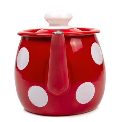 Red White Polka-Dot Enamel Kettle 1-qt