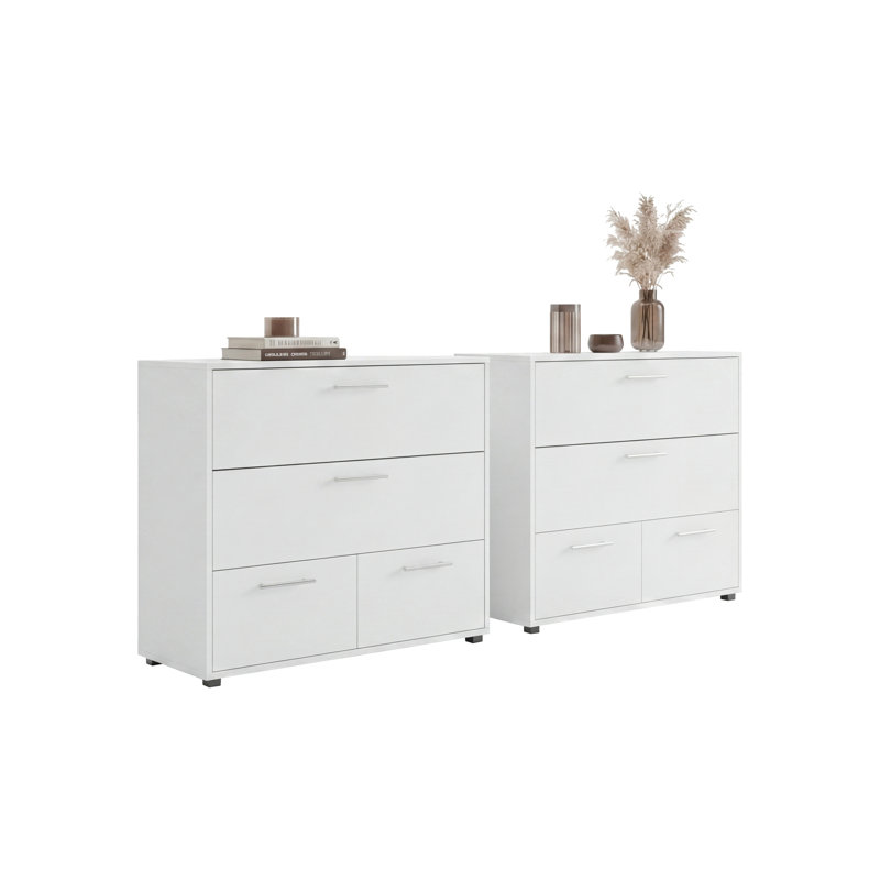 Commode blanche avec tiroirs, ensemble de 2