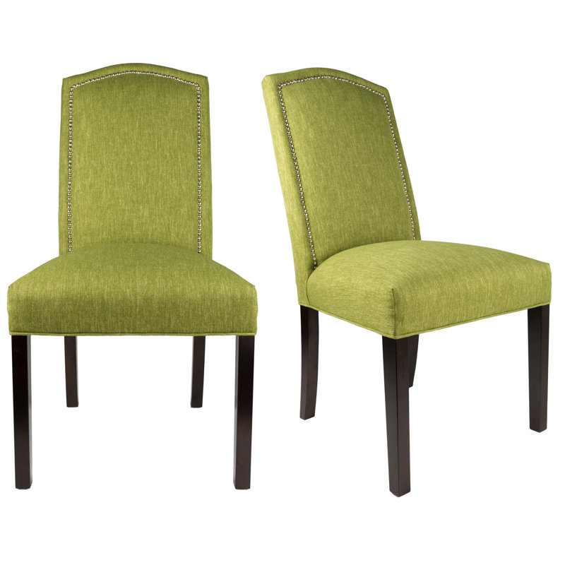 Chaise de salle à manger rembourrée, Espresso, Argent, Vert gazon