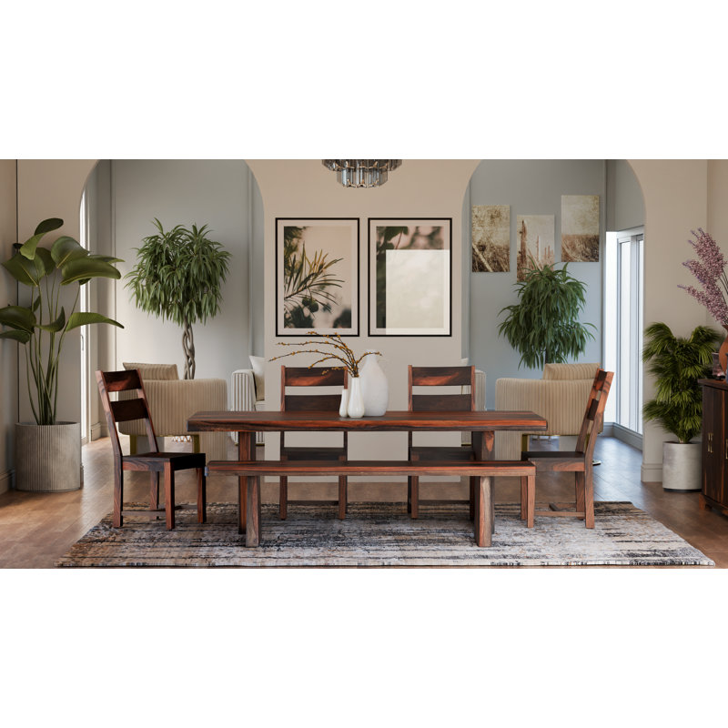 6-piece Live Edge Solid Wood Dining Set, Walnut