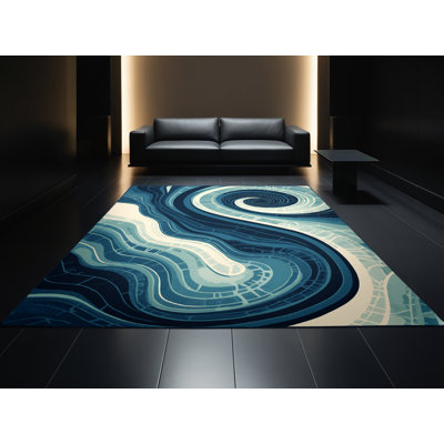 Tapis bleu marine délavé à la machine Ory