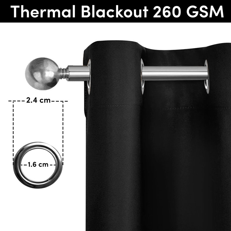 100% Room Darkening Blackout Eyelet Thermal Curtain (168 X 213 size have single panel), Black, 167 W x 183 D cm