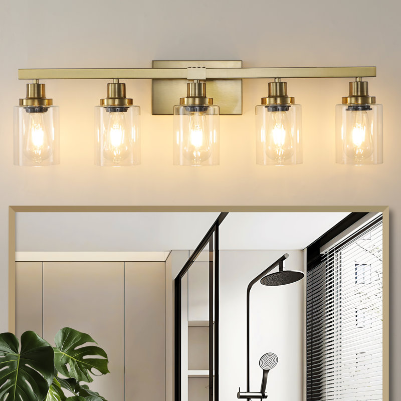 Éclairage pour meuble-lavabo 5 lumières avec abat-jour en verre transparent pour miroir de salle de bain, salle de bain ou chambre à coucher