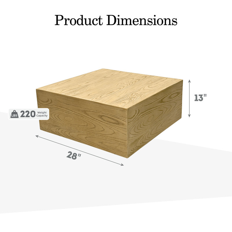 28'' Magnesium Oxide Outdoor Coffee Table with Wood-Look Textured Surface, Rectangle, Natural Oak, Yellow