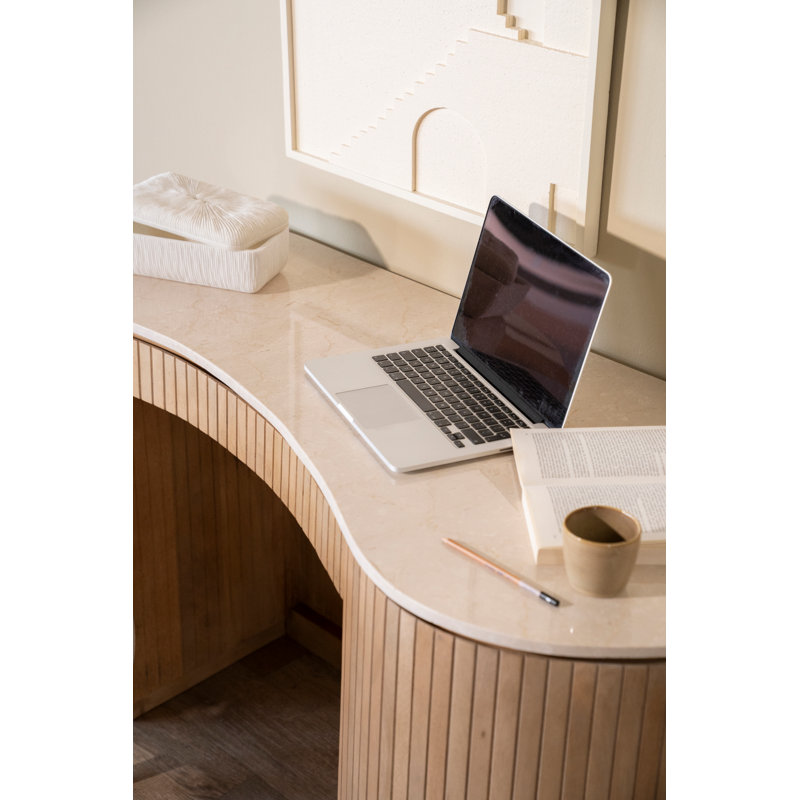 Desk Marble Computer Desk, White, Natural