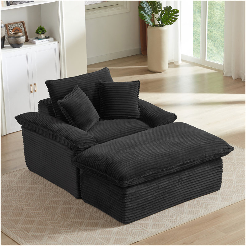 Canapé de 51,97 pouces à compression simple et confortable avec repose-pieds unique, chaise longue pour salon, chambre à coucher, appartement, bureau, noir