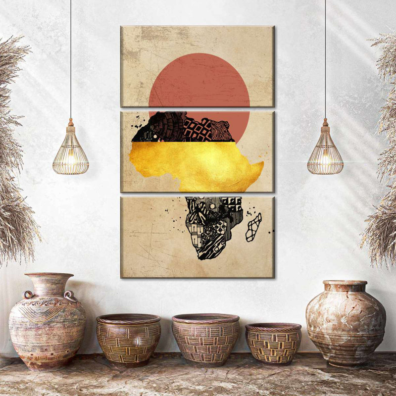 " Abstract Map Of Africa " 3 - Pieces, 23" H x 14" W x 1" D
