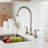 Double Handle Kitchen Faucet With High Arc 360° Swivel Spout In Brushed Nickel