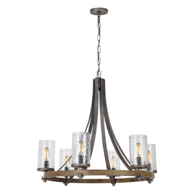 6-Light Dimmable Metal Wagon Wheel Chandelier