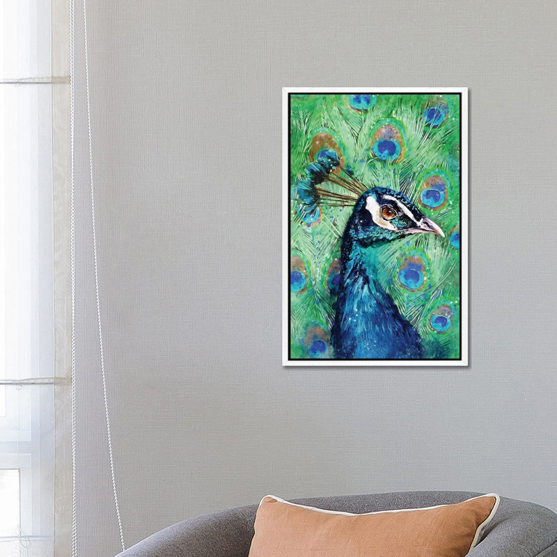 Peacock 1 Piece Wall Art on Canvas, 66.04 cm H x 45.72 cm W, White Floater Framed
