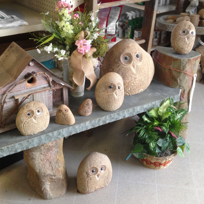 Stone Age Creations 8" Natural Granite Boulder Owl Garden Statue Ezralynn