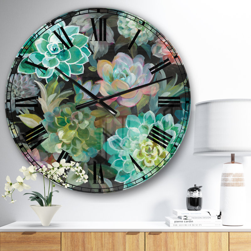 Floral Succulents - Horloge murale traditionnelle, Moyen