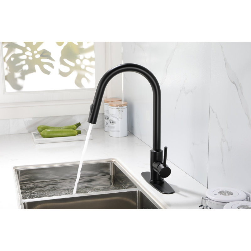 Kitchen Faucet Pull Down In Matt Black - Stainless Steel, 360 Rotating High Nozzle, Corrosion And Rust Coating, Single Handle For Easy Water Management With Finish, Treatment, Flow Temperature