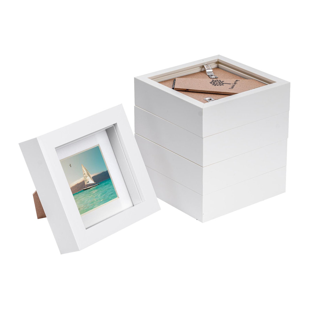 Nicola Spring - 4" x 4" White 3D Box Photo Frames - 2" x 2" Mount