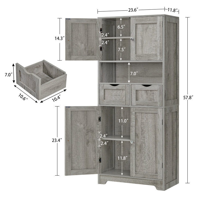 Maydelle Storage Cabinet, Bathroom Storage Cabinet With 2 Cabinet, Gray