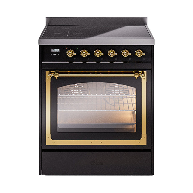 ILVE Nostalgie II Noblesse 30 in Induction Range, Glossy Black/Brass