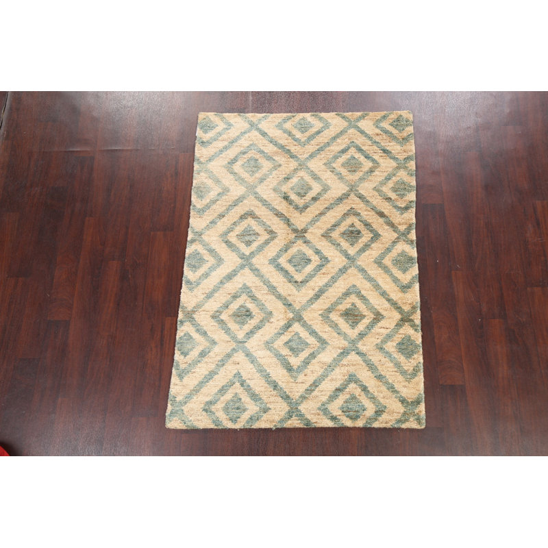 Tapis unique en jute noué à la main 4 pi x 5 pi 11 po New Age beige / ivoire
