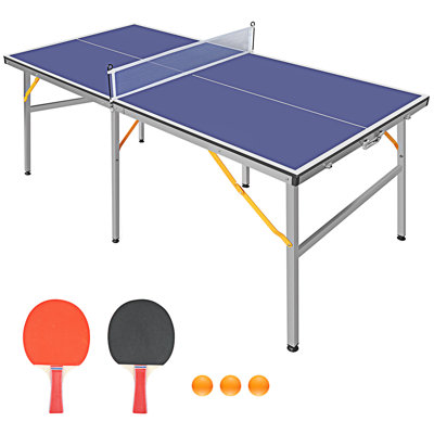 6Ft Mid-Size Table Tennis Table Foldable  And  Portable Ping Pong Table Set For Indoor  And  Outdoor Games With Net, 2 Table Tennis Paddles And 3 Ball -  wendeway, GFNJZZ-W140860519