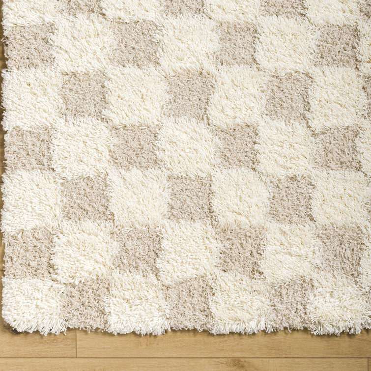 Molly Checkered Machine Woven Polypropylene Area Rug in Cream/Light Beige
