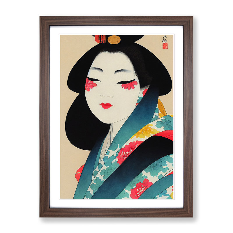 Pretty Geisha - Wall Art, 34cm H x 25cm W, Walnut Framed