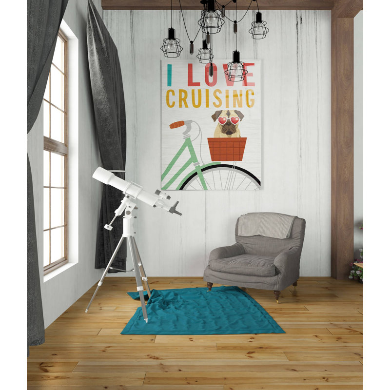 «Beach Bums Pug Bicycle I Love» par Michael Mullan, art mural en verre acrylique, H 36 po x l 24 po x P 0,2 po