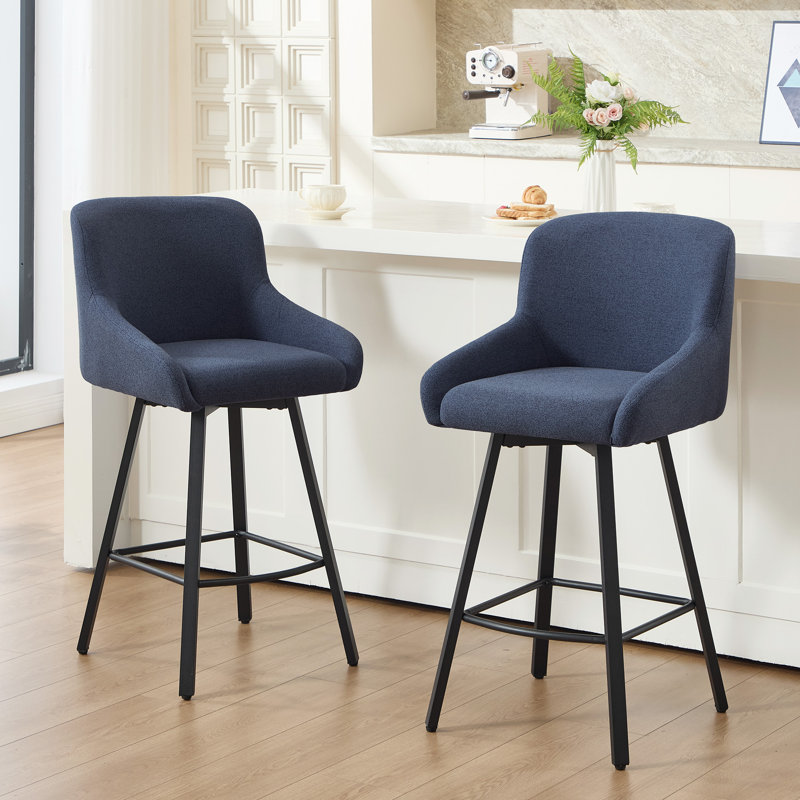 Versatile 26-Inch Upholstered Counter Stools - Ideal for Kitchen Islands and Home Bars, Navy