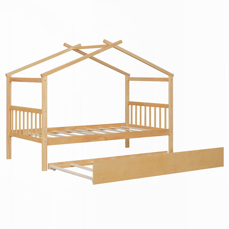 Lit en bois avec lit gigogne simple, Naturel