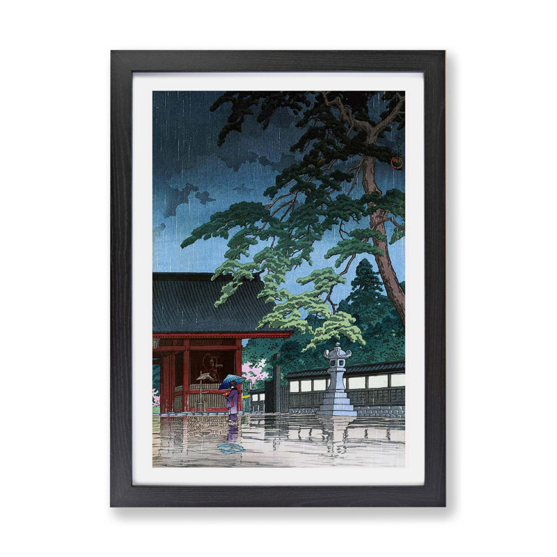 Spring Rain At Gokokuji by Hasui Kawase - Single Picture Frame Painting, Black, 33cm H x 45cm W x 2cm D
