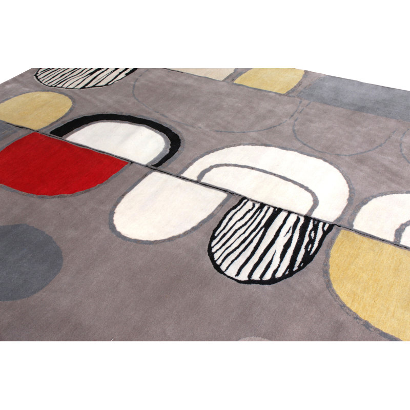 Mid Century Modern Hand Knotted Geometric Area Rug, Rectangle 13' x 19'