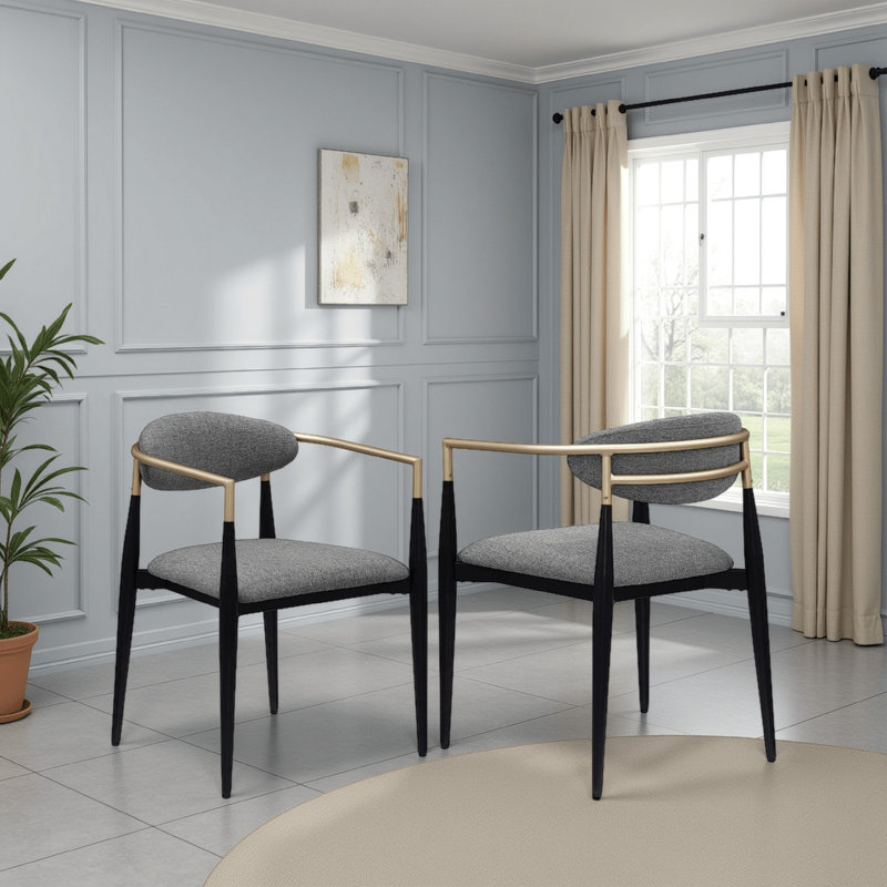 Ensemble de 2 chaises de salle à manger Exis, tissu moderne, métal élégant, Gris