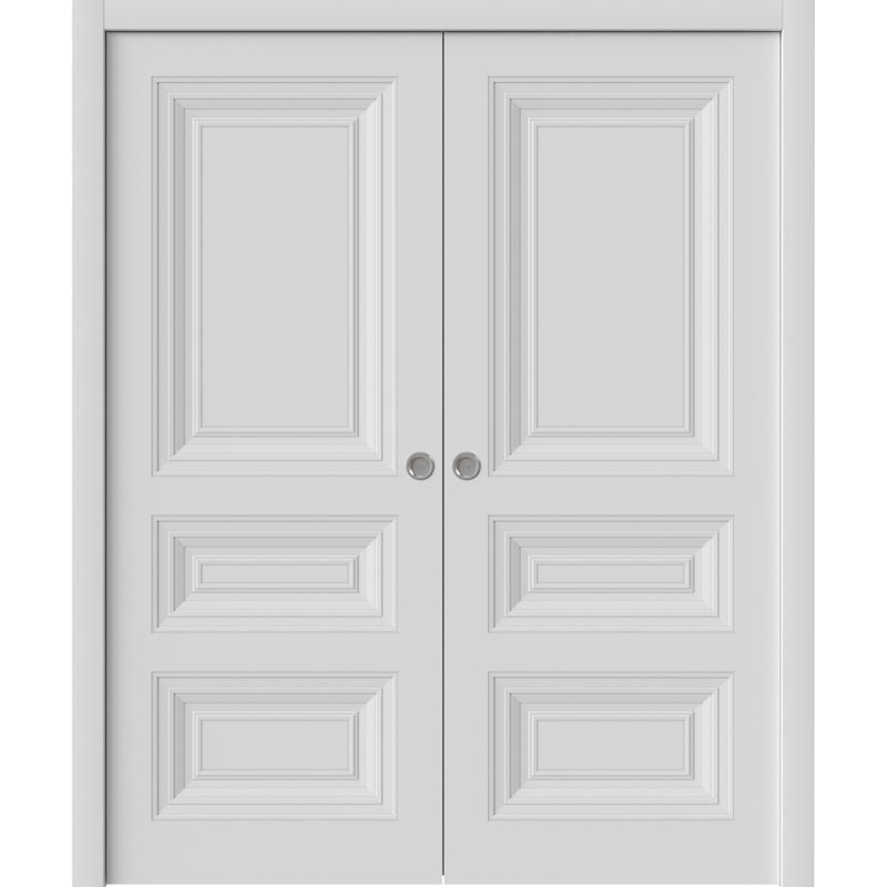 Portes coulissantes à double poche | Blanc ESSENTIEL 1233 | Ensemble de quincaillerie de rail | Portes intérieures de chambre à coucher en bois massif