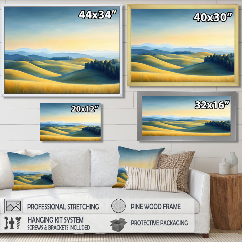Art mural de campagne pour le salon, H 34 po x l 44 po, Cadre flottant, Blanc