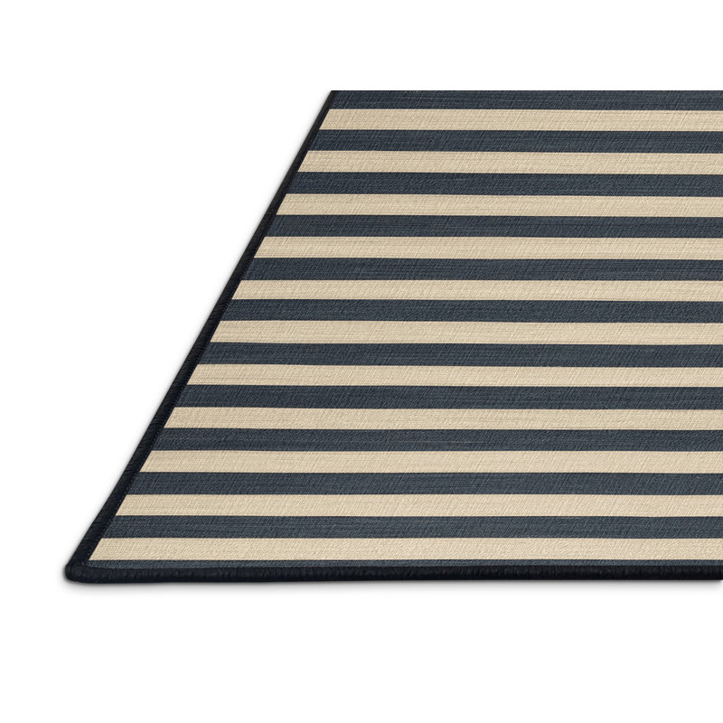 Tapis noir à rayures horizontales lavable à la machine, Rectangle 8 pi x 10 pi