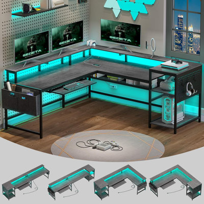  Larrie L Shaped Computer Desk with Power Outlet and USB Ports Reversible