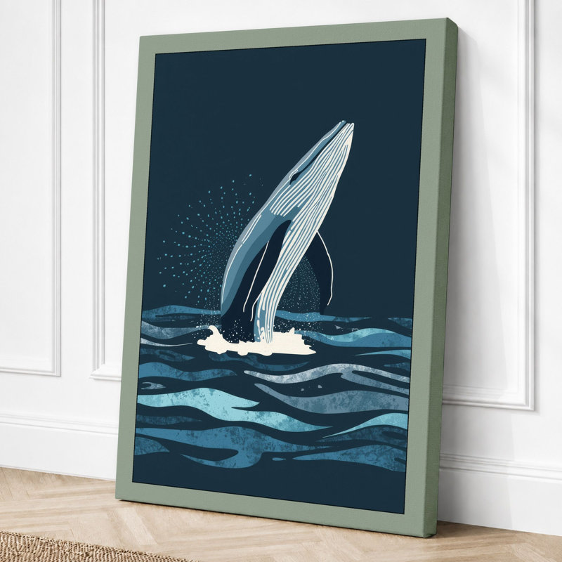 Whale Breaches Coastal - Wrapped Canvas, 18x12 - 45.7 x 30.5 cm, Sage Border