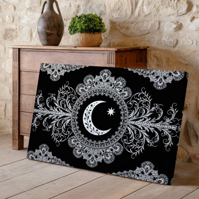 Canvas A Captivating Gothic Design Featuring Intricate White Lace Like Patterns Wall Art Against A Deep Black Background Showcasing A Canvas Wall Art